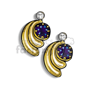 Clipart image of gold earrings with blue gemstones.