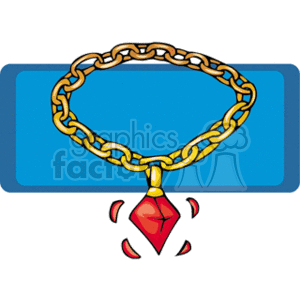 The clipart image features a gold necklace with a thick chain and a red, jewel-encrusted medallion hanging from it. The medallion has a distinct shape, with red light glares indicating its shiny surface.