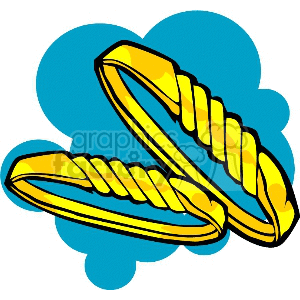 Clipart illustration of two gold wedding rings with a blue background.