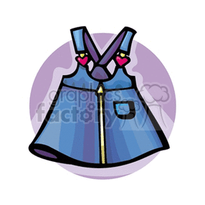 Clipart image of a blue denim dress with a front zipper and heart-shaped decorations on the straps.