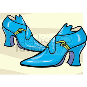 Illustration of blue high-heeled shoes with decorative straps.