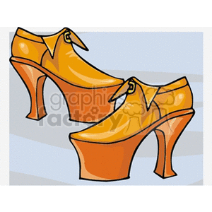 Illustration of orange high-heeled platform shoes with ankle straps.