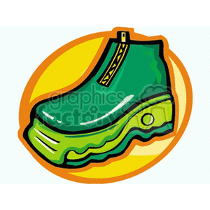 Illustration of a green platform shoe with a zipper detail.