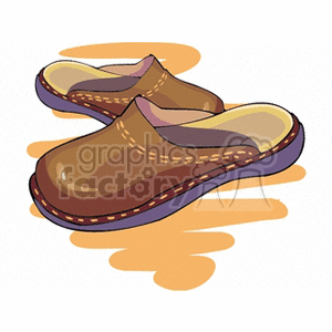 Illustration of brown clogs with stitching details