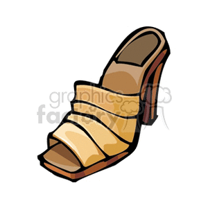 Illustration of a high-heeled sandal with a strappy design.