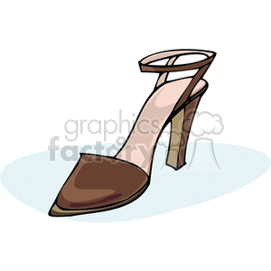 Illustration of a brown high-heeled shoe with an ankle strap.