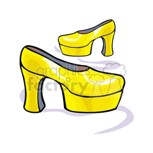 Clipart image of shiny yellow platform high-heeled shoes.