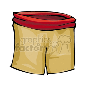 A clipart image of yellow shorts with a red waistband.