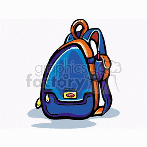 Colorful clipart image of a trendy blue backpack, ideal for back-to-school, carrying books and supplies.