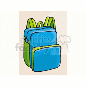 Cartoon blue backpack with green trim