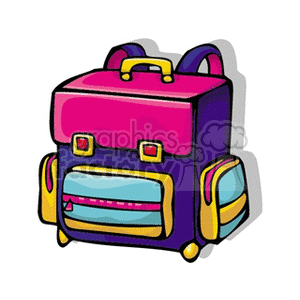 Cartoon purple backpack with blue pockets 