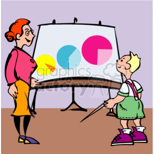 Cartoon teacher teaching pie charts