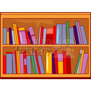 Colorful clipart image of books neatly arranged on a bookshelf.