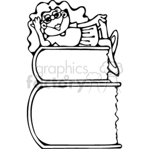 Cartoon girl laying on top of 2 books