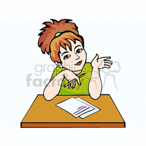 Illustration of Girl Studying at Desk