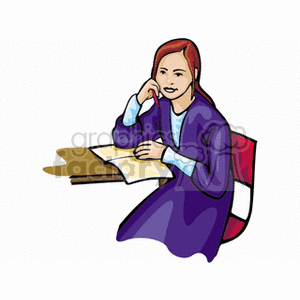 Clipart of a student at a desk working on homework or studying, depicting an educational setting.