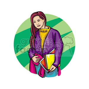 Clipart image of a girl holding books, depicting a student in an educational setting.