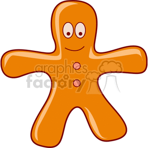 A cheerful gingerbread man cookie character with wide eyes and a smile, featuring two buttons.