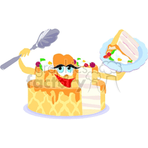 Animated Cake Character with Slice and Spatula