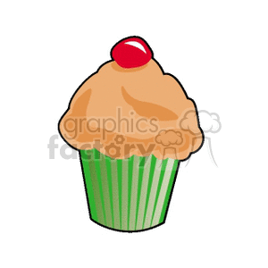 Cupcake with Cherry and Green Wrapper