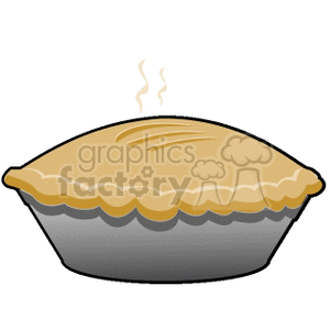 A clipart image of a steaming, freshly baked pie with a golden-brown crust.