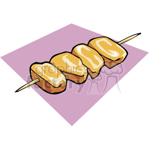 A clipart image of toffee candies on a skewer, placed on a purple background.