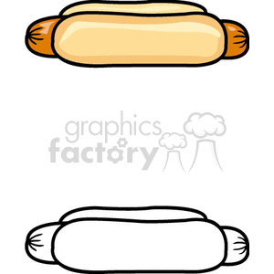 Clipart image featuring two hotdogs, one colored and one outlined, representing food and drink.