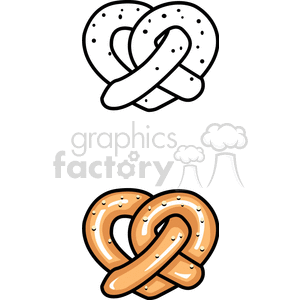 Clipart image of two pretzels; one is an outline and the other is a colored version.