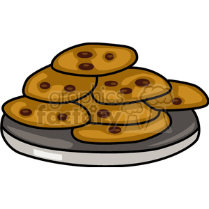 A stack of chocolate chip cookies on a plate.