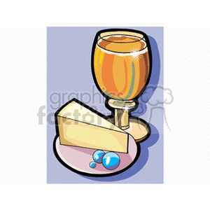 A clipart image featuring a glass of wine and a slice of cake on a plate.