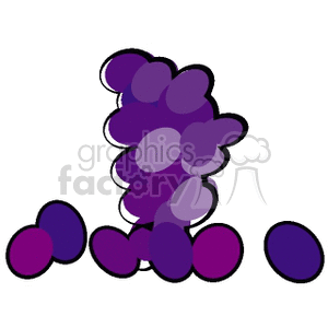 A clipart illustration of a bunch of purple grapes with additional grape clusters around it.