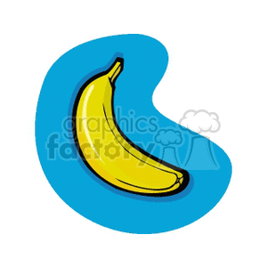 A clipart image of a yellow banana against a blue abstract background.