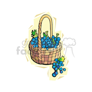 A clipart image of a basket filled with grapes, accompanied by some grapes outside the basket.