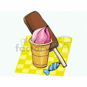 Two Ice Cream Treats on a Yellow and White Checker Board