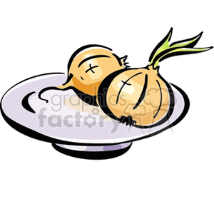 A clipart image of two onions on a plate.