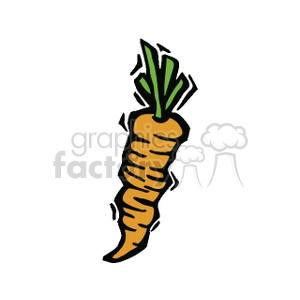 A clipart image of an orange carrot with green leaves on top, isolated on a white background.