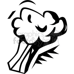 A black and white clipart image of broccoli. The broccoli has a stylized design with thick lines and exaggerated shapes, giving it a cartoonish appearance. The image is simple and does not contain any additional colors or background elements.