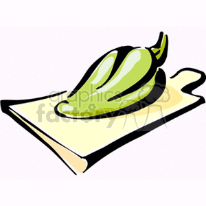A clipart image of a green bell pepper placed on a yellow cutting board.