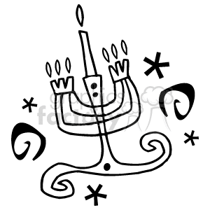 A whimsical black and white clipart design featuring a candelabra with candles, suggestive of celebrations like birthdays or anniversaries, surrounded by decorative elements.