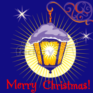   This clipart image depicts a festive holiday lantern hanging against a night sky. The lantern is illuminated from within, casting bright light rays in all directions. It