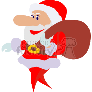 This is a clipart image of Santa Claus dressed in his iconic red and white suit, with a large bag slung over his shoulder. Santa appears to be smiling and looks like he is in motion, potentially delivering gifts.