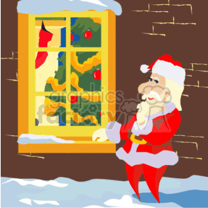 Stamp of Santa Claus Watching Throught a Window