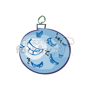 This clipart image features a blue Christmas ornament or bulb with reflective details that suggest a shiny surface. The decoration has a silver cap and loop at the top typically used for hanging on a Christmas tree.
