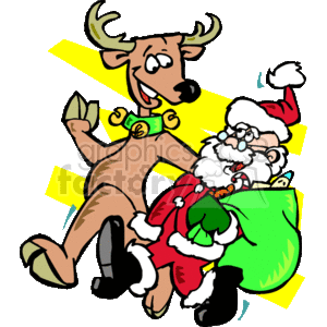 Santa Claus Walking and Laughing with One Of his Reindeer