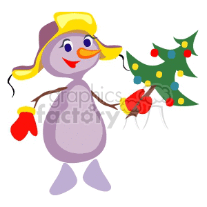 Snowman Holding a Decorated Christmas Tree