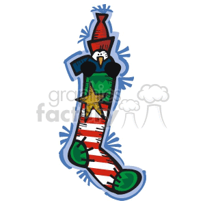 Red White Green Patched Stocking with a Penguin Sticking Out