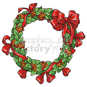 Green Holly Berry Wreath with a Red Bow
