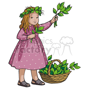 Little Girl with Laurel Wreath and Greenery Basket