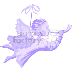 A purple silhouette of an angel playing a horn, symbolizing Christmas and religious themes.