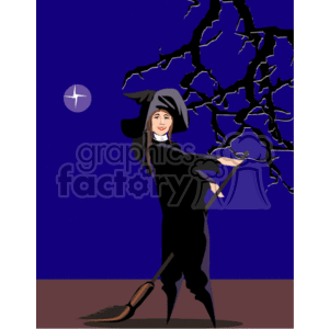  The clipart image depicts a witch in traditional Halloween garb. She is dressed in black with a pointed witch